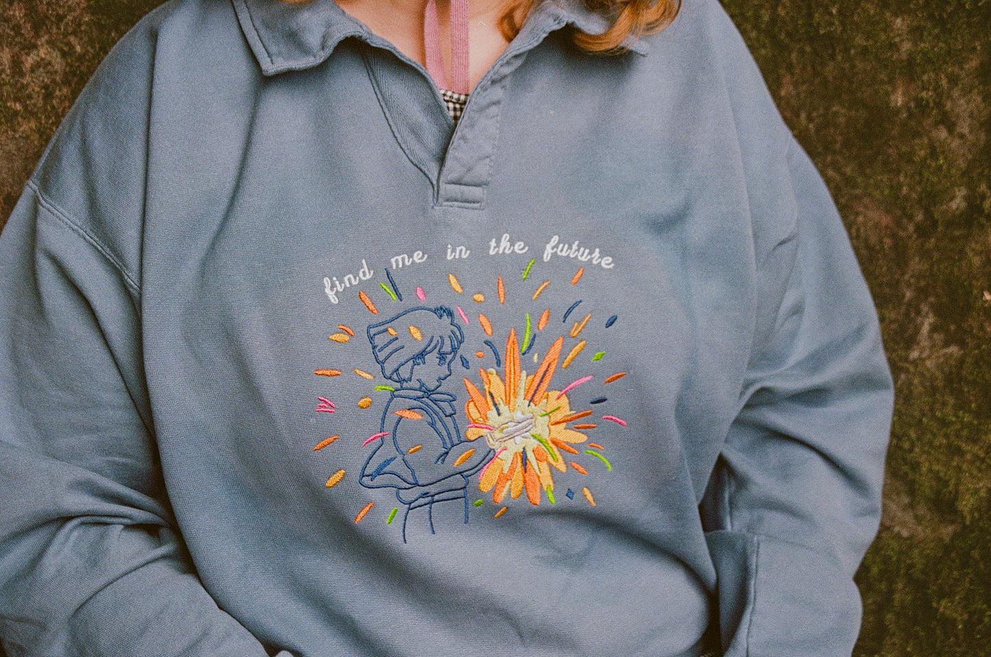 Find Me in the Future Embroidered Collared Sweatshirt!