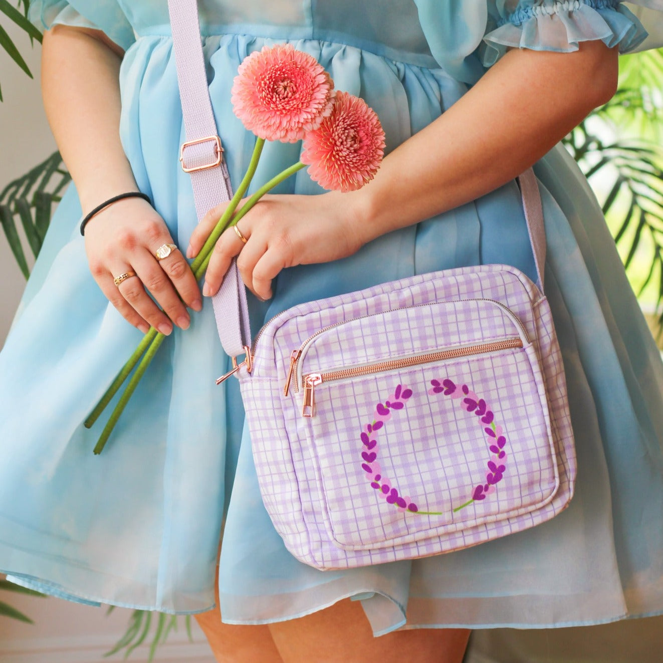 Lavender Sprigs Plaid Side Bag!