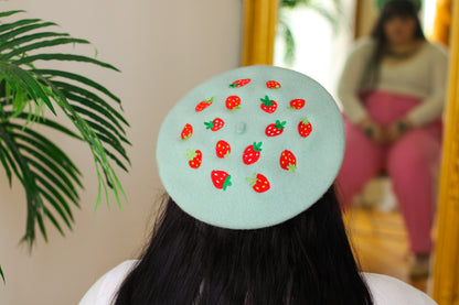 Strawberries Embroidered Beret!
