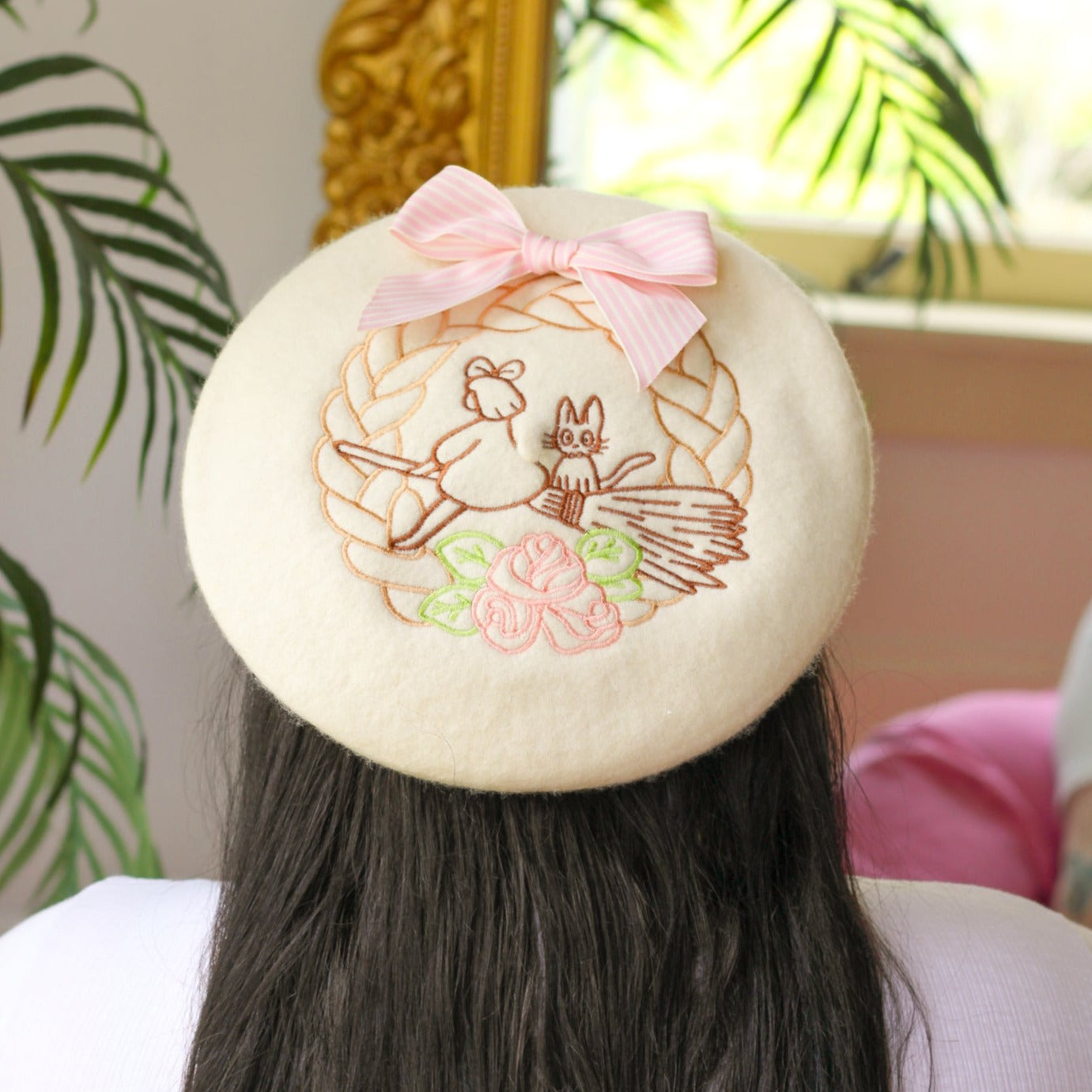 Witch & Kitten Embroidered Beret!