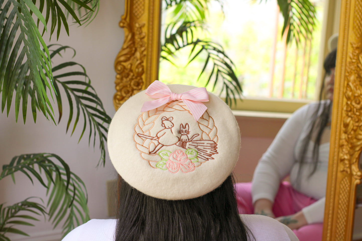 Witch & Kitten Embroidered Beret!