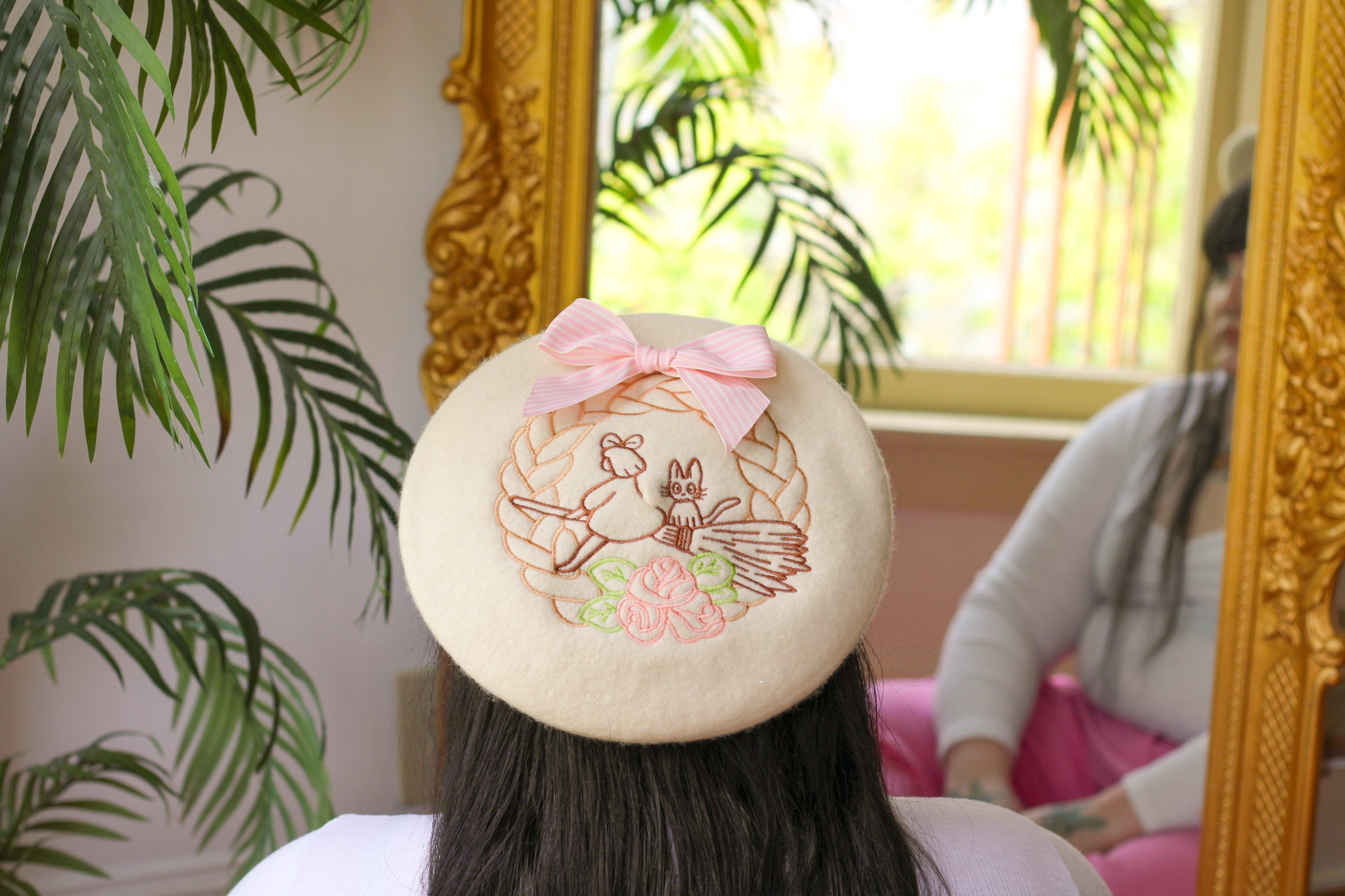 Witch & Kitten Embroidered Beret!