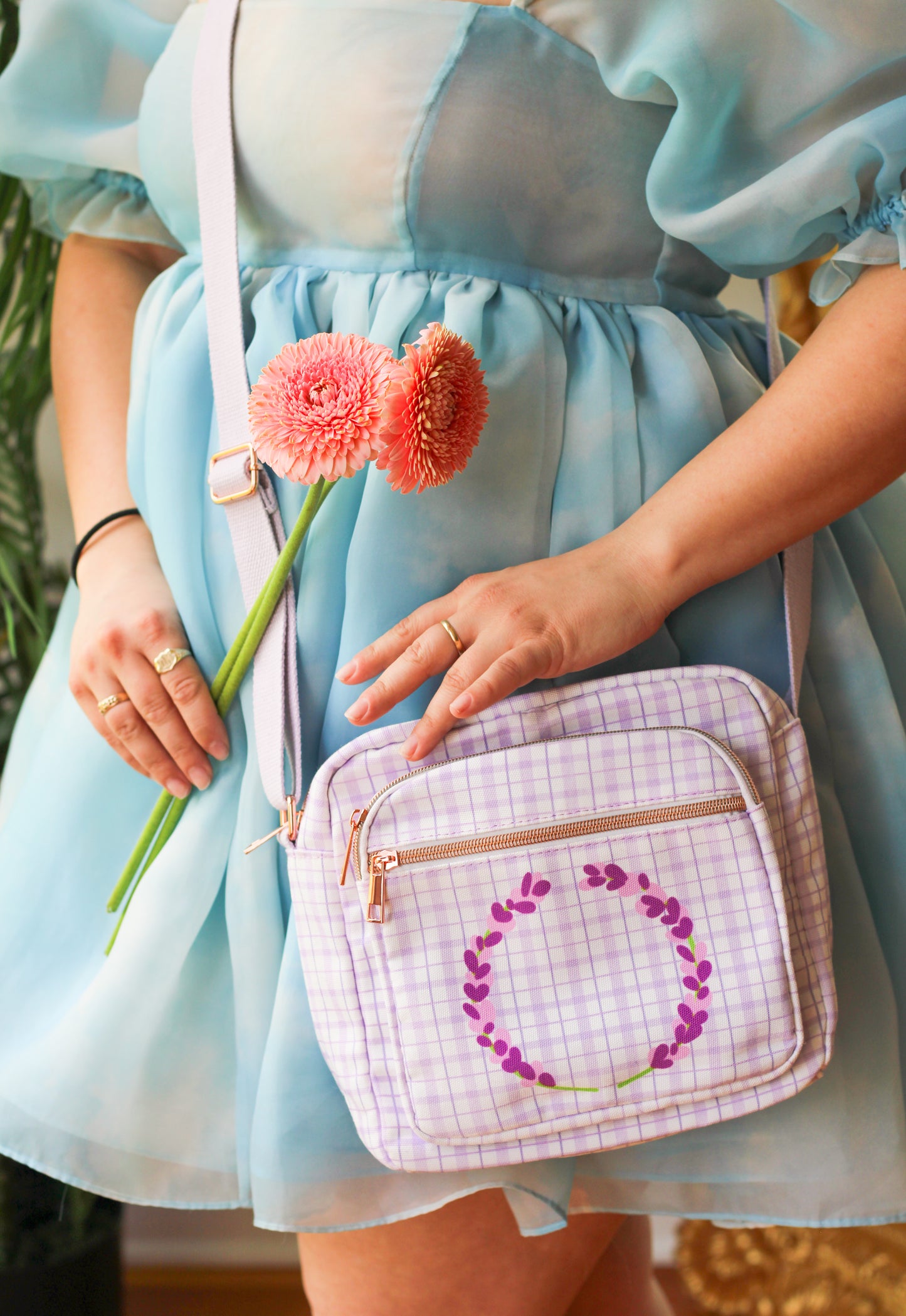 Lavender Sprigs Plaid Side Bag!