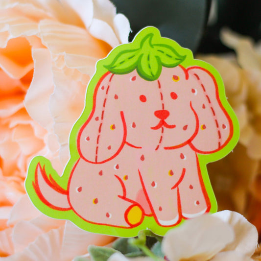 Strawberry Puppy Vinyl Sticker!