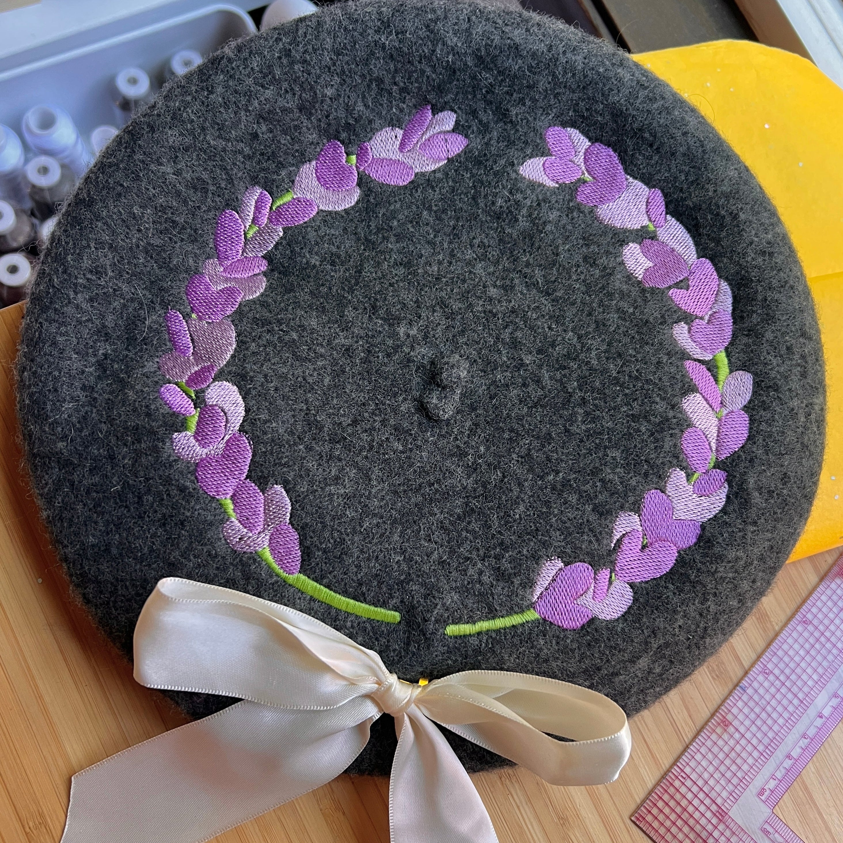 Lavender Sprigs Embroidered Beret!