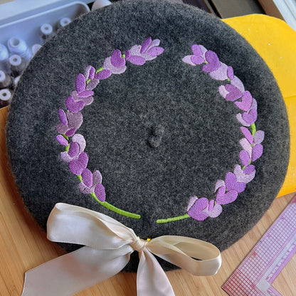 Lavender Sprigs Embroidered Beret!