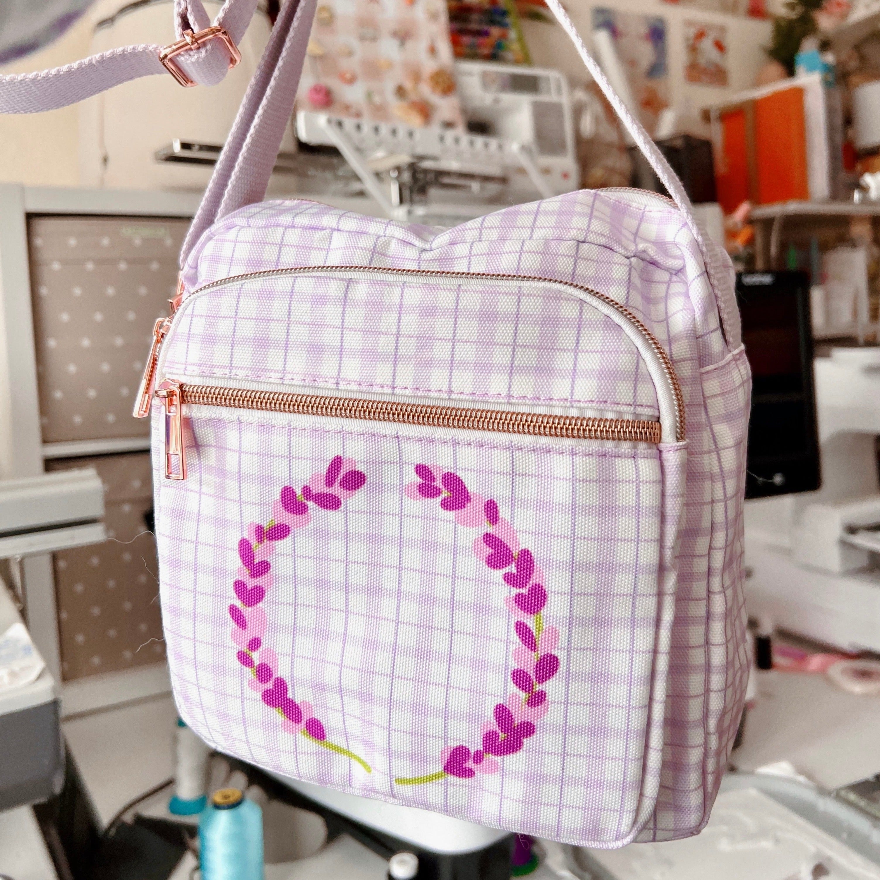 Lavender Sprigs Plaid Side Bag!