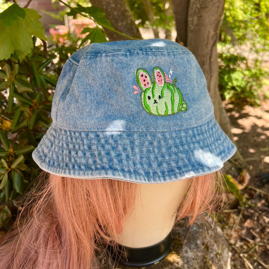 Watermelon Bunny Denim Bucket Hat!