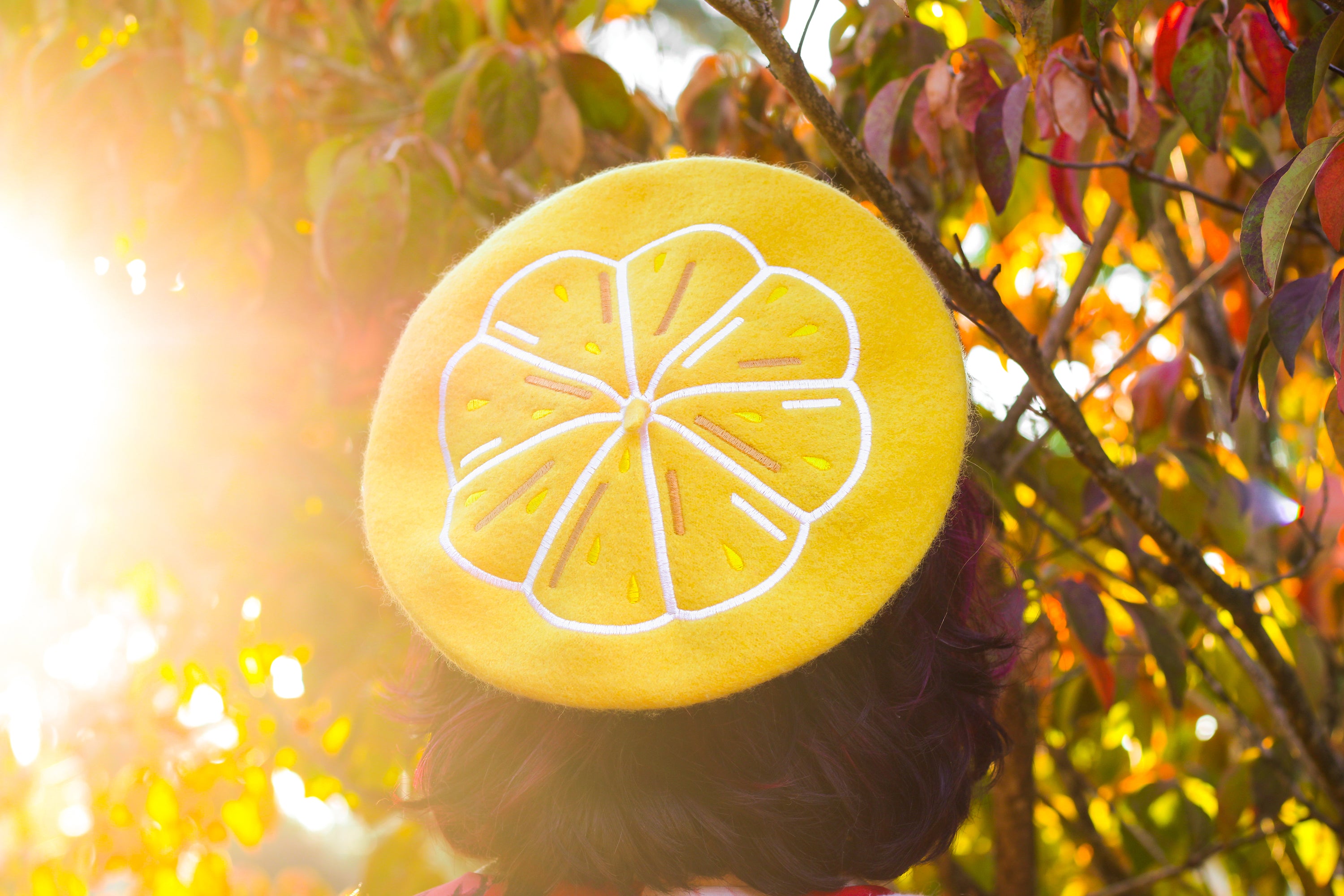 Citrus Slice Embroidered Beret!