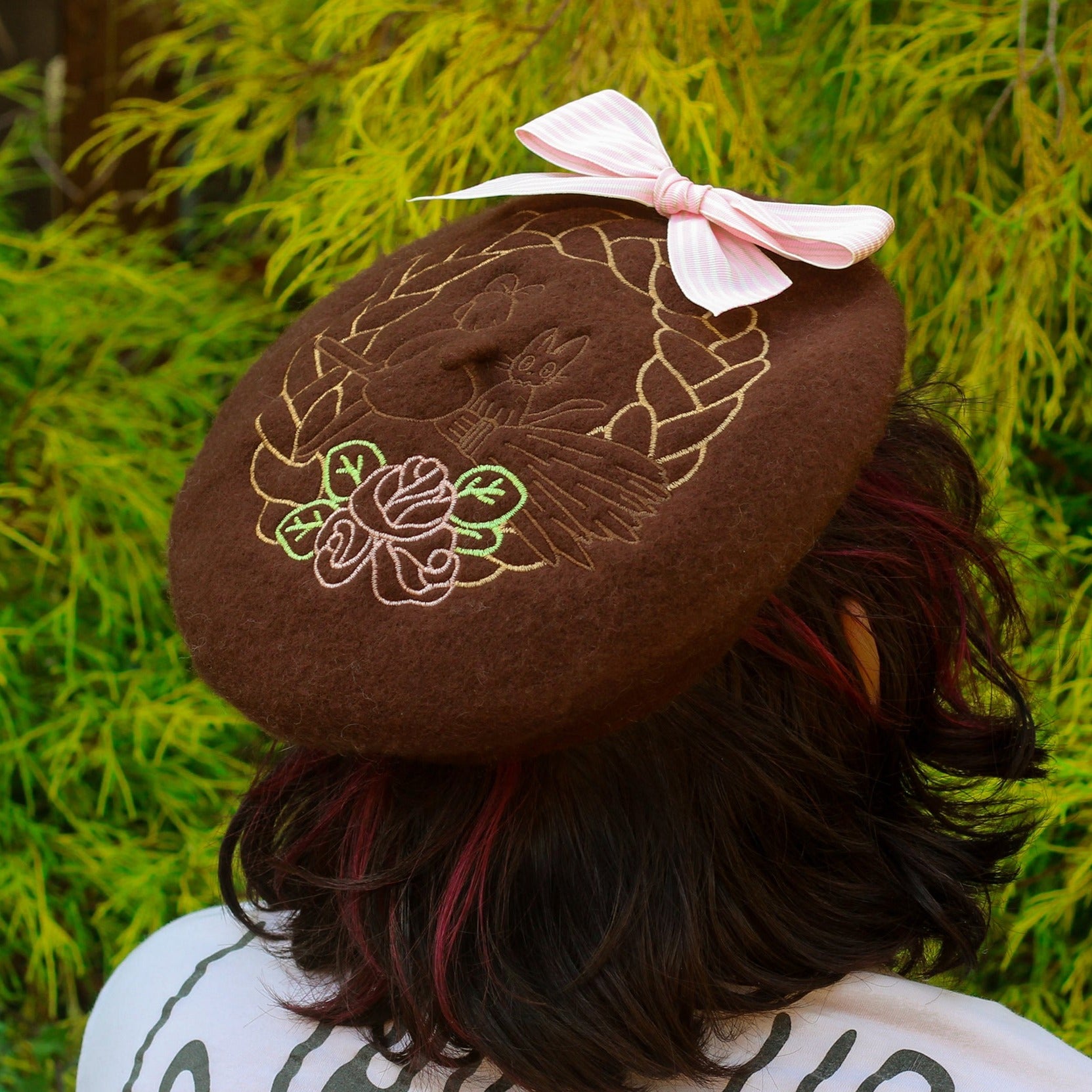Witch & Kitten Embroidered Beret!