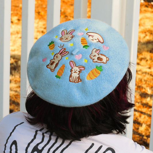 Bunnies & Carrots Embroidered Beret!