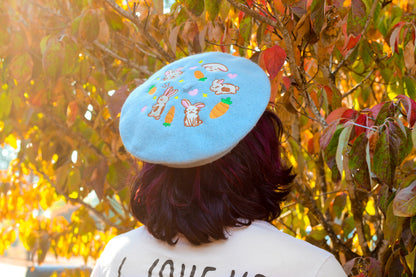 Bunnies & Carrots Embroidered Beret!