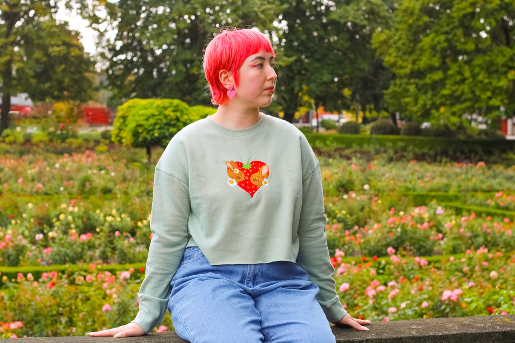 Kissing Bunnies Cropped Crew Neck Sweatshirt!