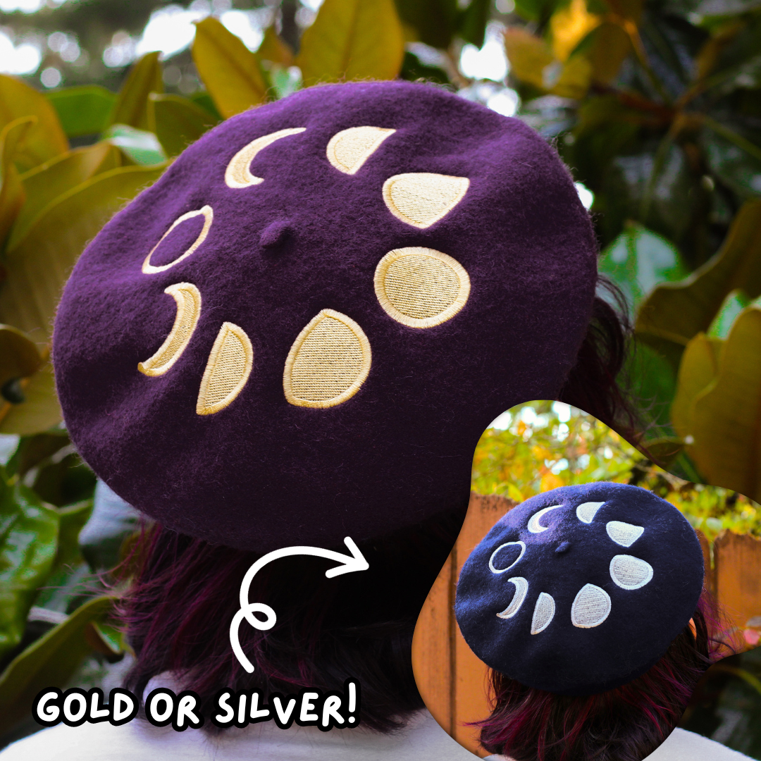 Moon Phases Embroidered Beret!