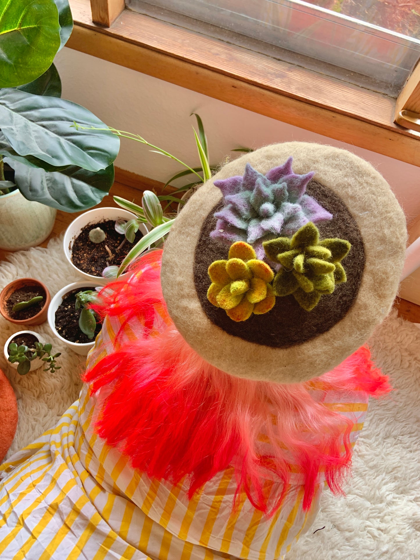 Potted Plant Handmade Beret, Succulents *MADE TO ORDER*