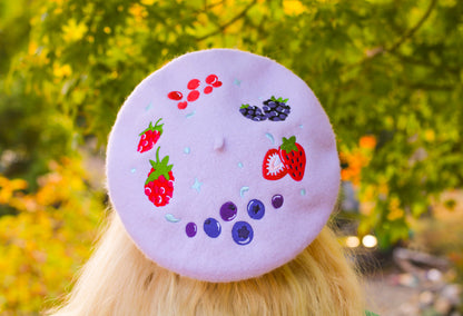 Berry Smoothie Embroidered Beret! *MADE TO ORDER*
