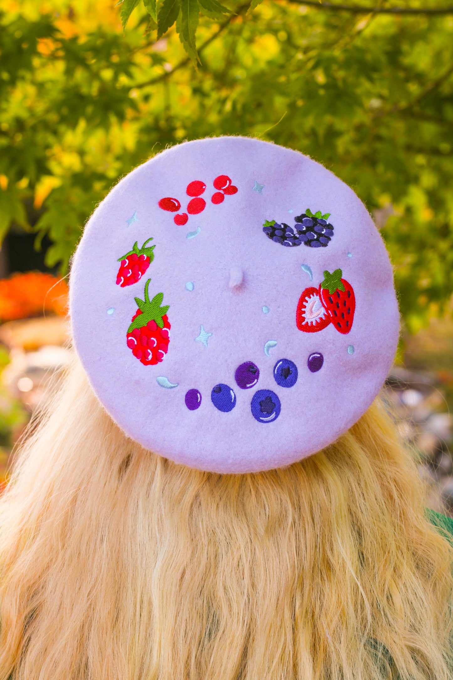 Berry Smoothie Embroidered Beret! *MADE TO ORDER*