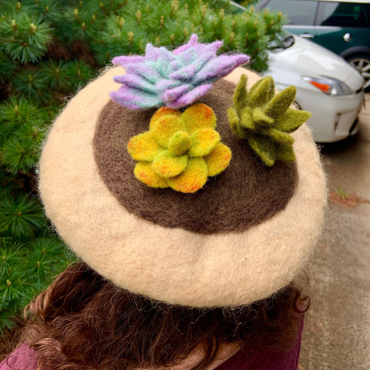 Potted Plant Handmade Beret, Succulents *MADE TO ORDER*