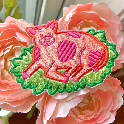 Strawberry Cow Embroidered Patch!